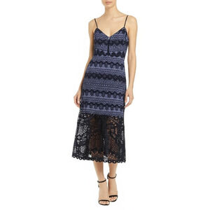 Parker Dress Womens Size S Navy Blue Midi Lace Spaghetti Strap Elegant Chic